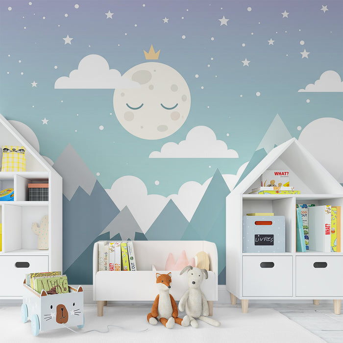 Lastenhuoneen tapetti | Tähtiyö kuun ja vuorten kanssa