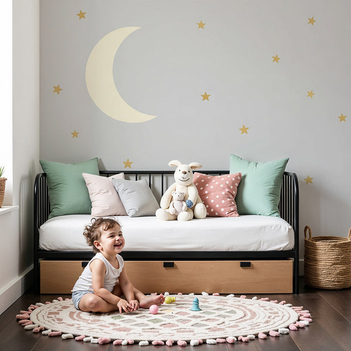 Lastenhuoneen tapetti | Tähtikirkas yö kultaisella kuulla