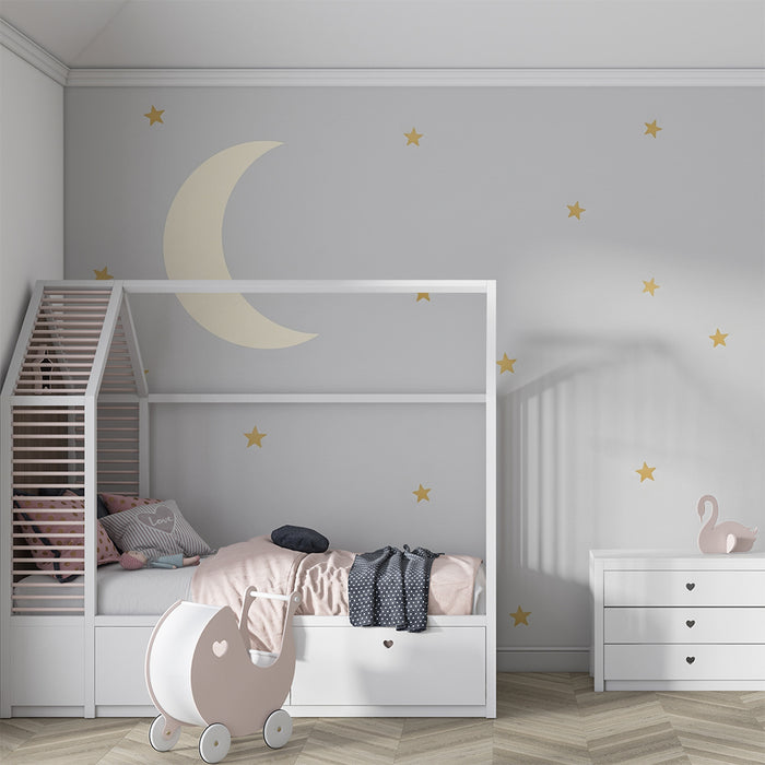 Lastenhuoneen tapetti | Tähtikirkas yö kultaisella kuulla