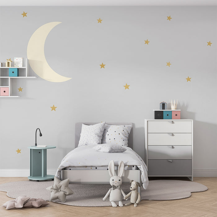 Lastenhuoneen tapetti | Tähtikirkas yö kultaisella kuulla