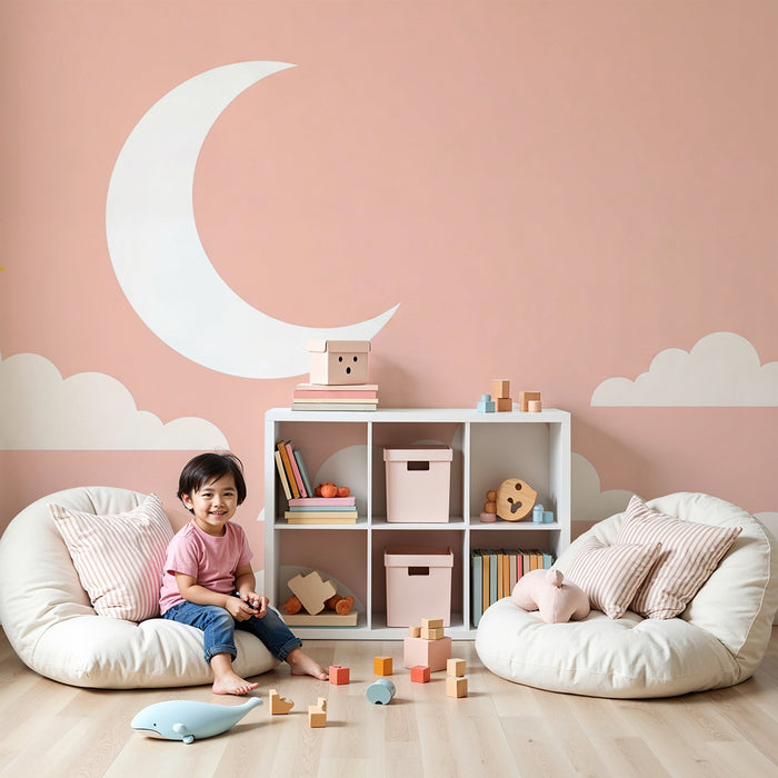 Lastenhuoneen tapetti | Tähtiyö kuun ja pilvien kanssa
