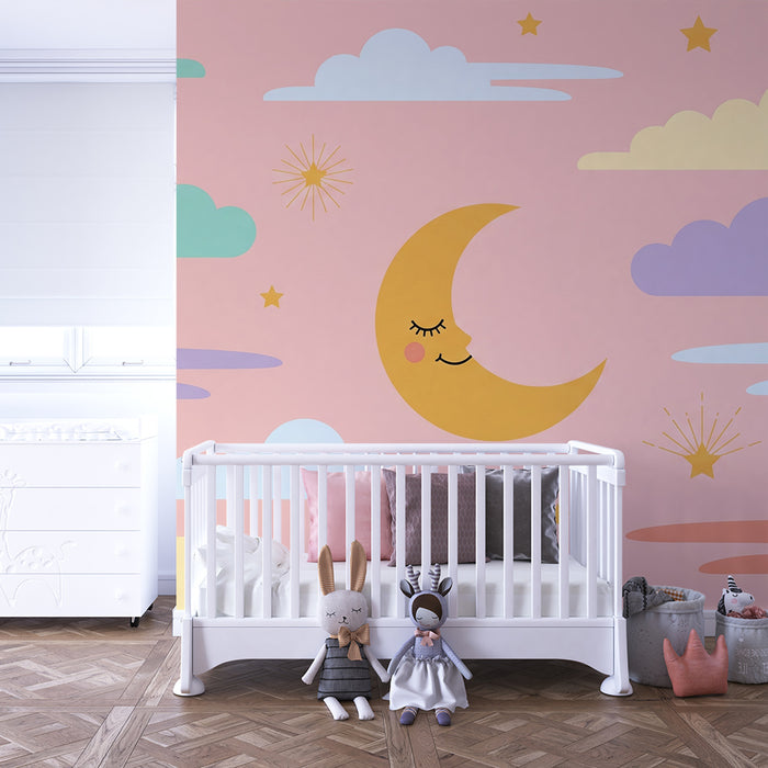 Lastenhuoneen tapetti | Tähtiyö hymyilevän kuun kanssa