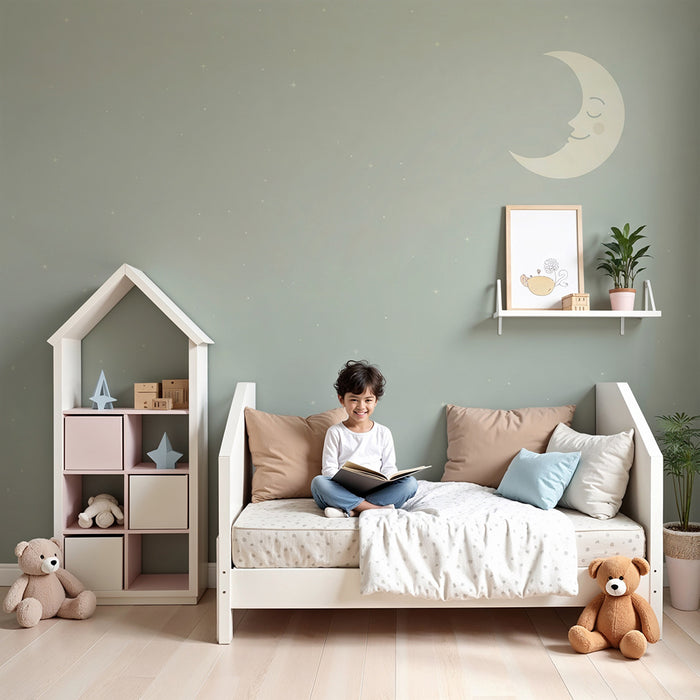 Babyzimmer Tapete | Sternenhimmel mit lächelndem Mond