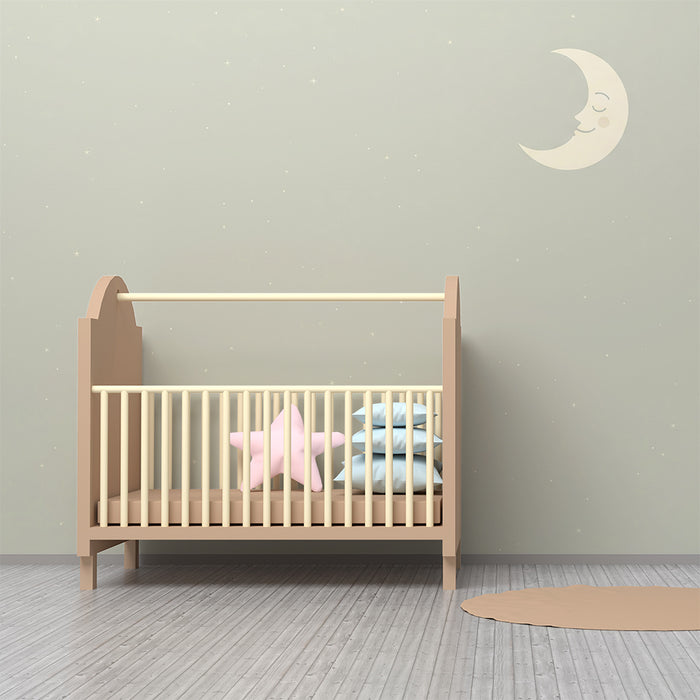 Babyzimmer Tapete | Sternenhimmel mit lächelndem Mond