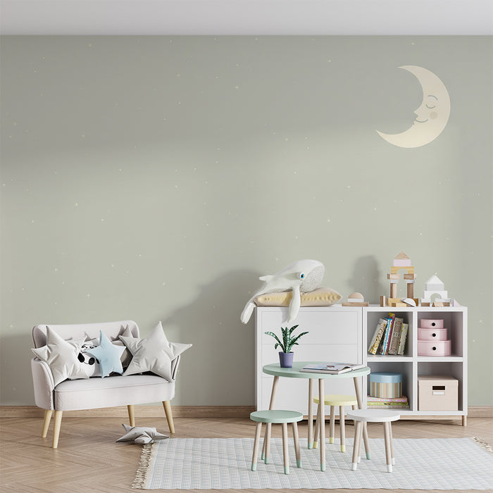 Babyzimmer Tapete | Sternenhimmel mit lächelndem Mond