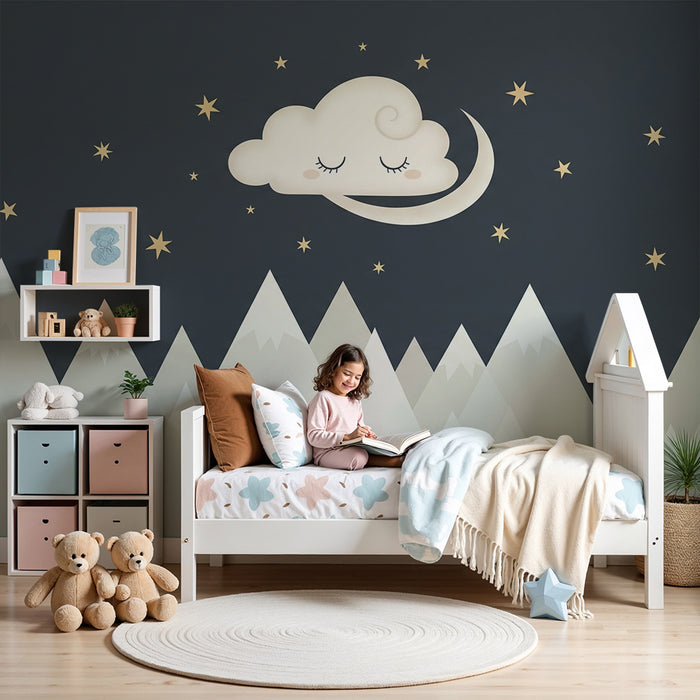 Papel de parede quarto bebê | Zvezdnata noč z zaspanim oblakom