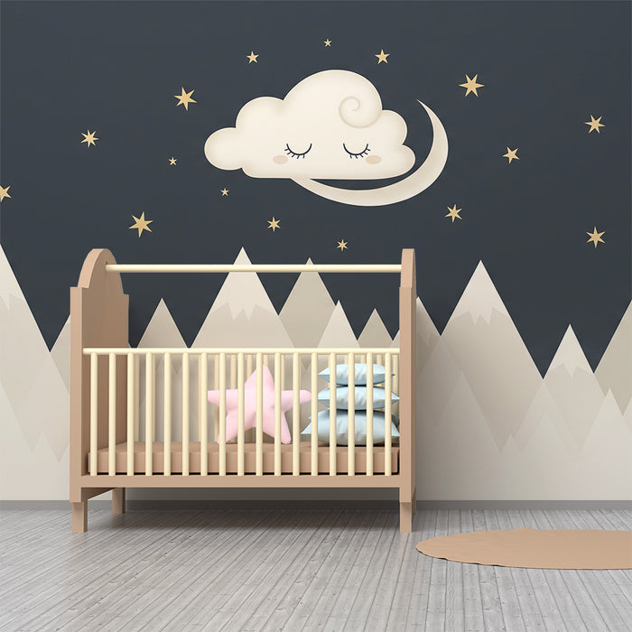 Papel de parede quarto bebê | Zvezdnata noč z zaspanim oblakom