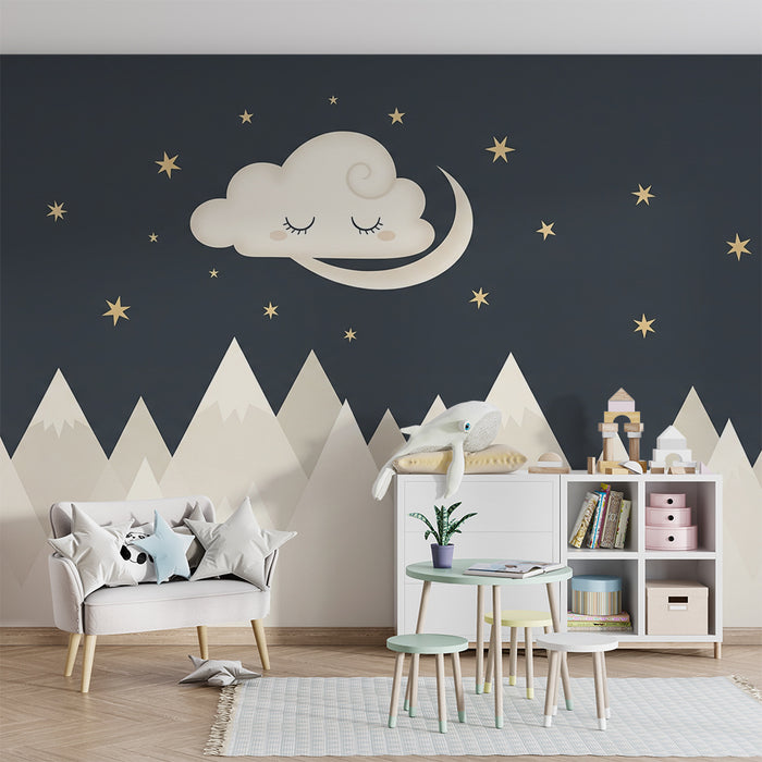 Papel de parede quarto bebê | Zvezdnata noč z zaspanim oblakom