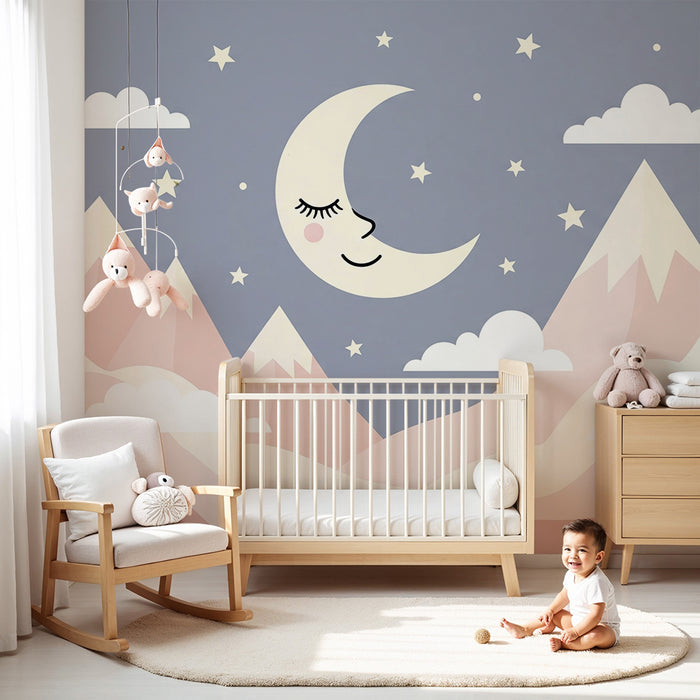 Lastenhuoneen tapetti | Vaaleanpunainen ja sininen tähtiyö