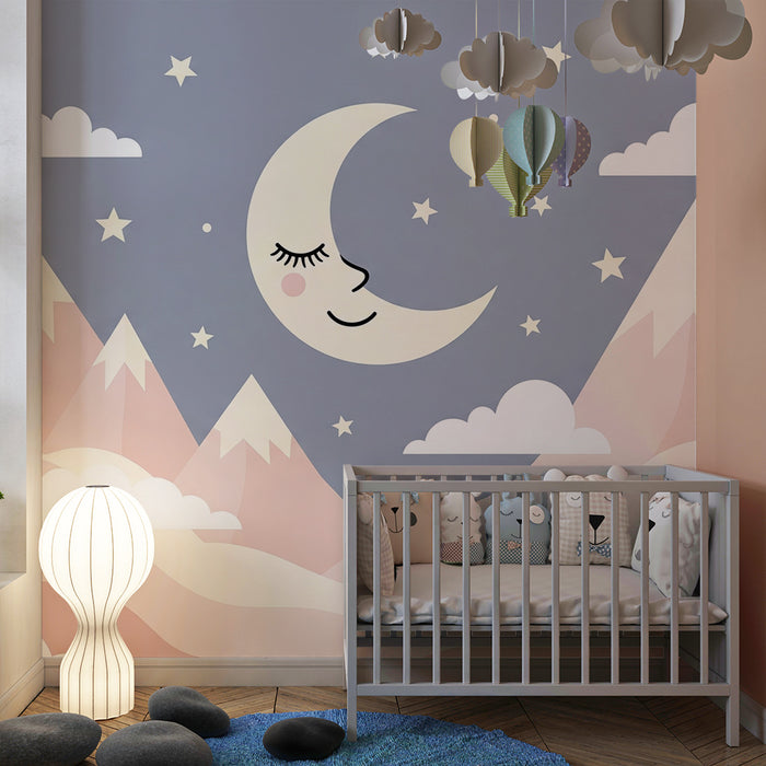 Lastenhuoneen tapetti | Vaaleanpunainen ja sininen tähtiyö