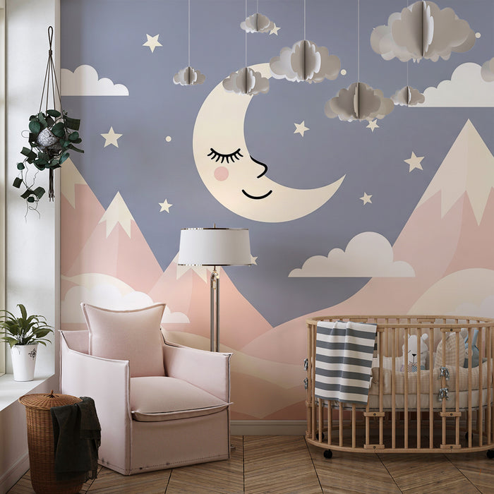 Lastenhuoneen tapetti | Vaaleanpunainen ja sininen tähtiyö