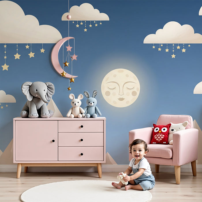 Lastenhuoneen tapetti | Tähtiyö ja lempeä kuu