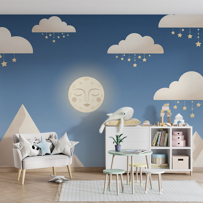 Lastenhuoneen tapetti | Tähtiyö ja lempeä kuu