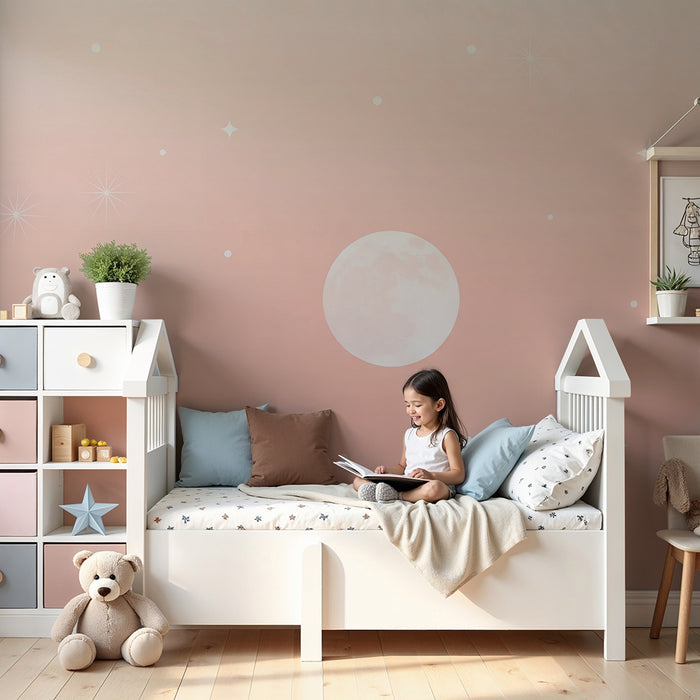 Papier peint chambre bébé | Nuit étoilée et lune douce
