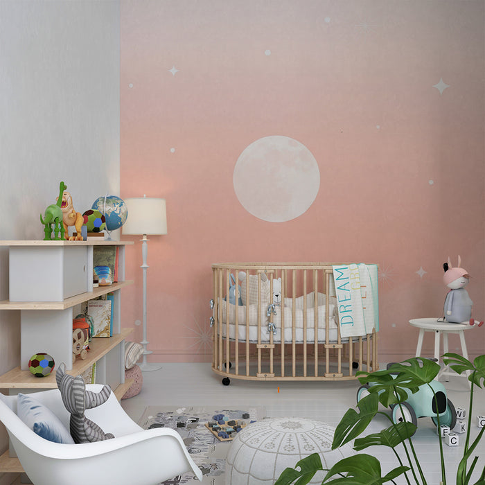 Papier peint chambre bébé | Nuit étoilée et lune douce