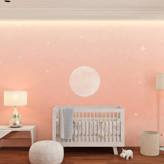 Papier peint chambre bébé | Nuit étoilée et lune douce