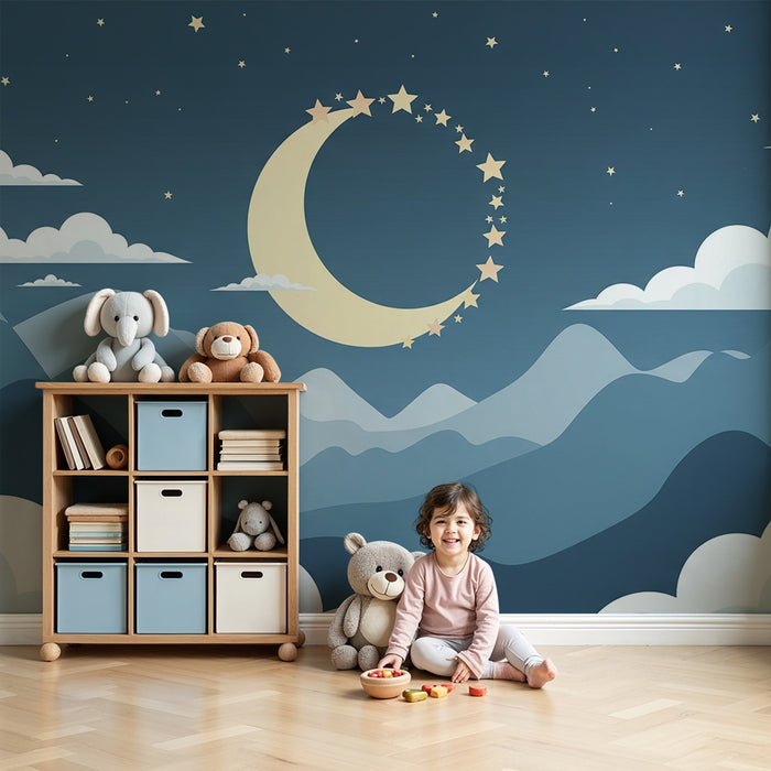 Lastenhuoneen tapetti | Rauhoittava tähtitaivas ja vuoret