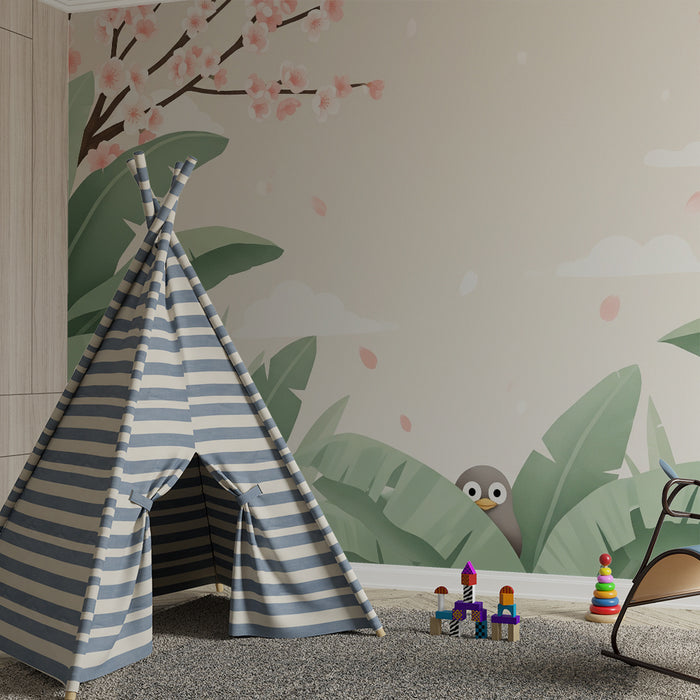 Papel de parede quarto bebê | Radovedna ptica v cvetočem vrtu