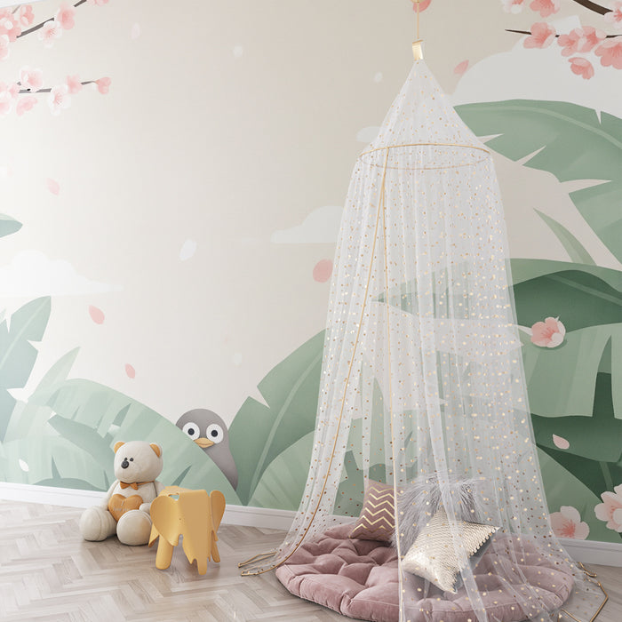 Papel de parede quarto bebê | Radovedna ptica v cvetočem vrtu