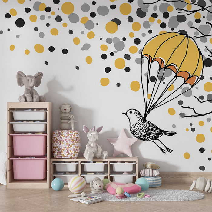 Lastenhuoneen tapetti | laskuvarjohyppääjä värikkäiden kuplien keskellä