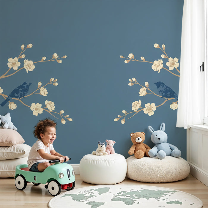 Papier peint chambre bébé | Oiseaux délicats sur branches fleuries
