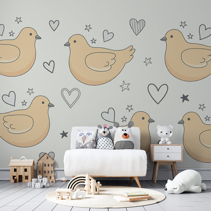 Papel de parede quarto bebê | Ljubki ptiči in srca