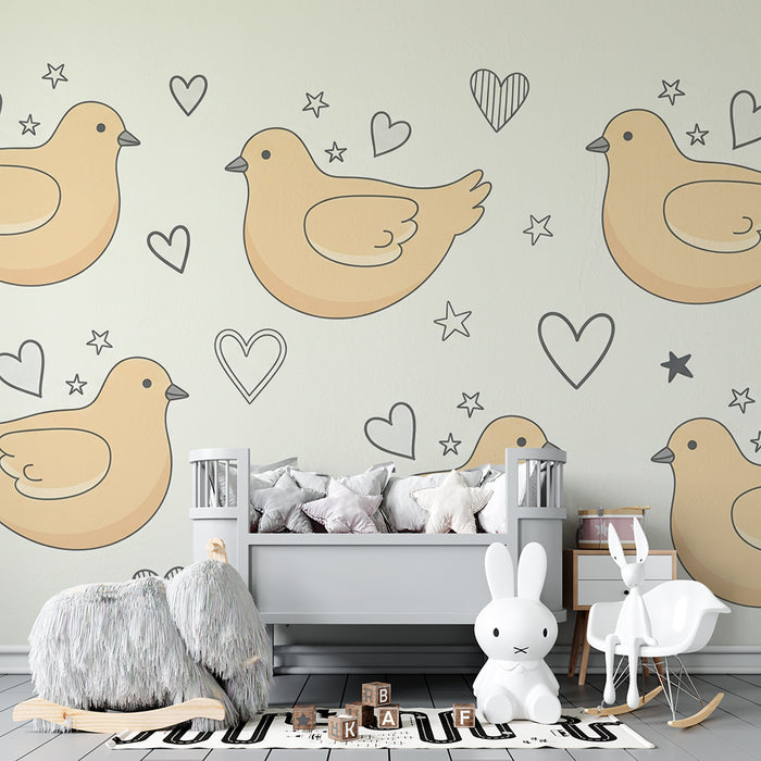 Papel de parede quarto bebê | Ljubki ptiči in srca