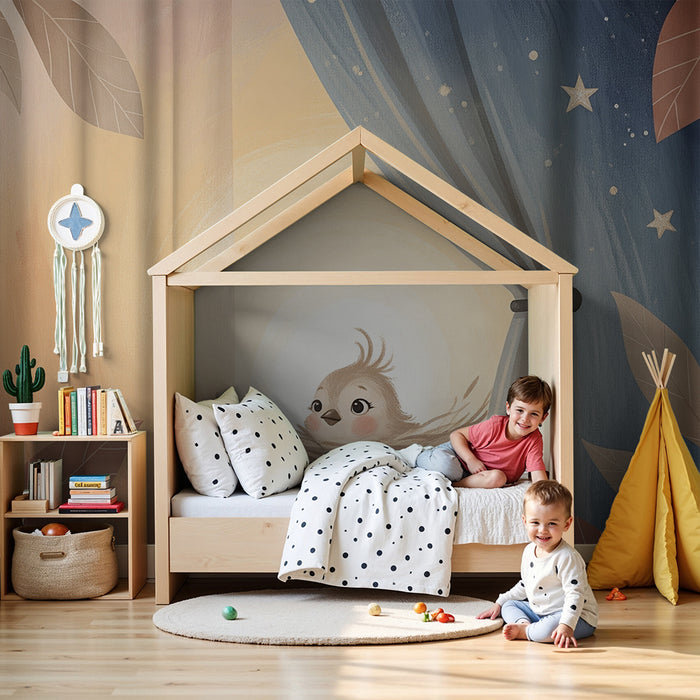 Babyzimmer Tapete | Vögel und sanftes Laubwerk