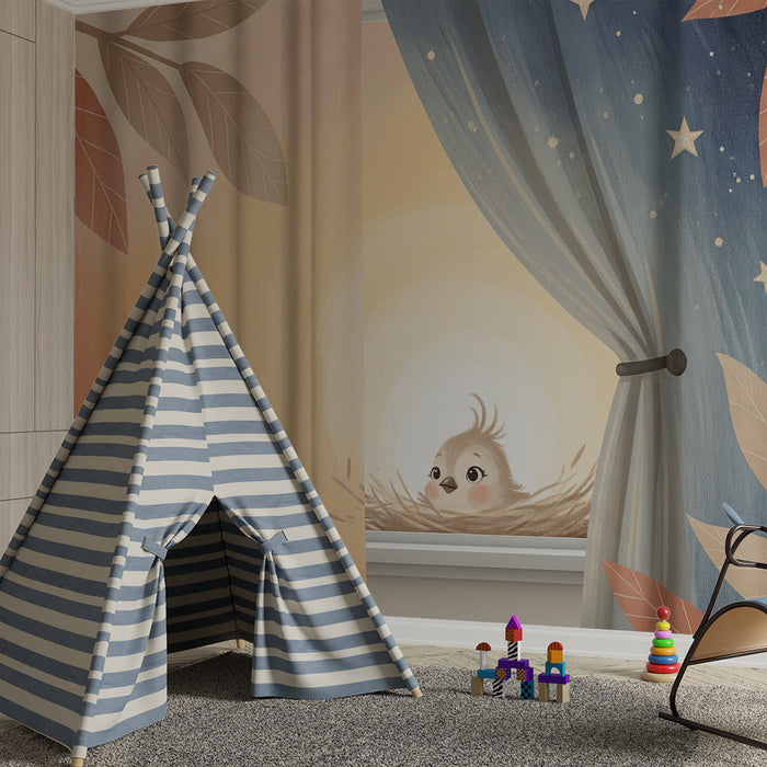 Babyzimmer Tapete | Vögel und sanftes Laubwerk