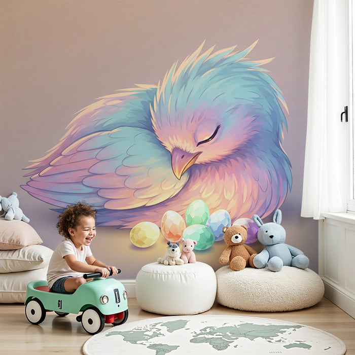 Tapet barnerom | Sovefugl med skinnende fargede egg