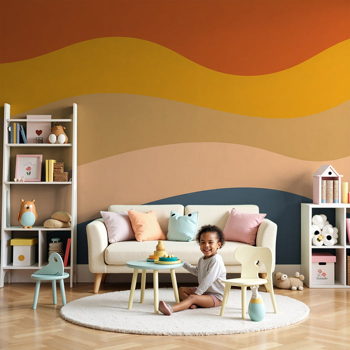 Papel de parede quarto bebê | Χρωματιστά κύματα σε ζεστούς και απαλούς τόνους