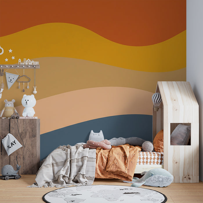 Papel de parede quarto bebê | Χρωματιστά κύματα σε ζεστούς και απαλούς τόνους
