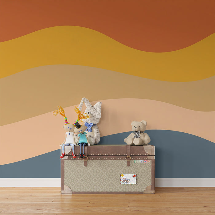 Papel de parede quarto bebê | Χρωματιστά κύματα σε ζεστούς και απαλούς τόνους