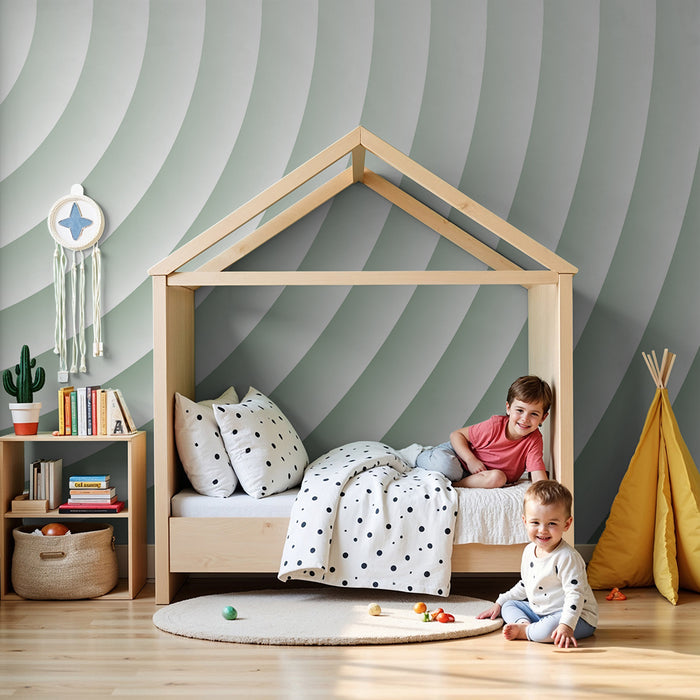 Lastenhuoneen tapetti | Lempeitä ja rauhoittavia aaltoja salviavihreänä