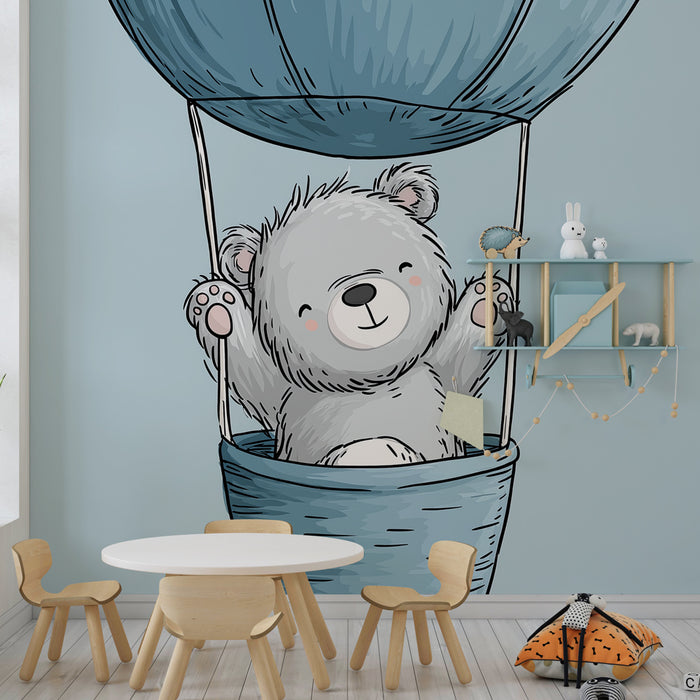 Papier peint chambre bébé | Ours en montgolfière
