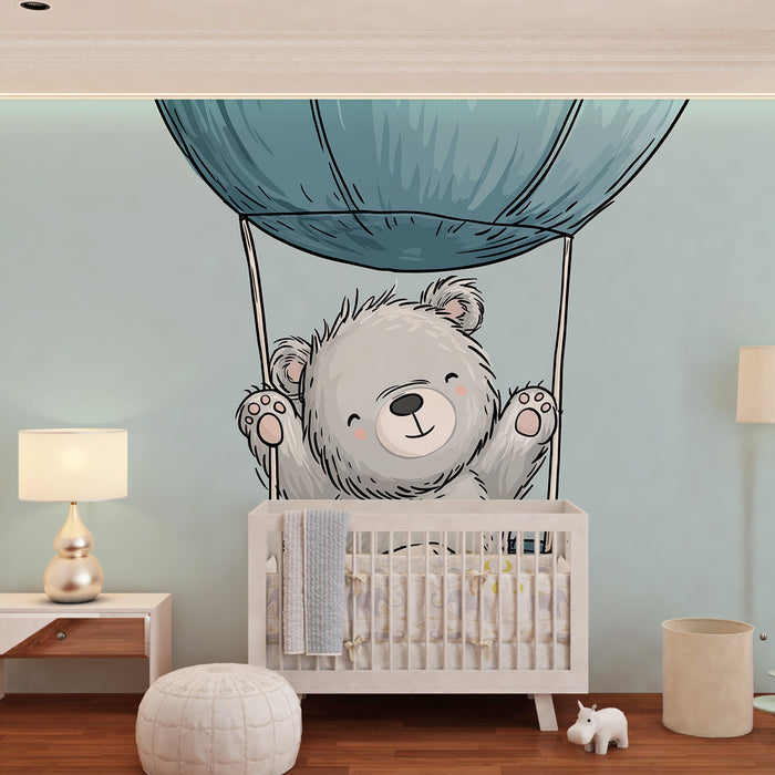 Papier peint chambre bébé | Ours en montgolfière