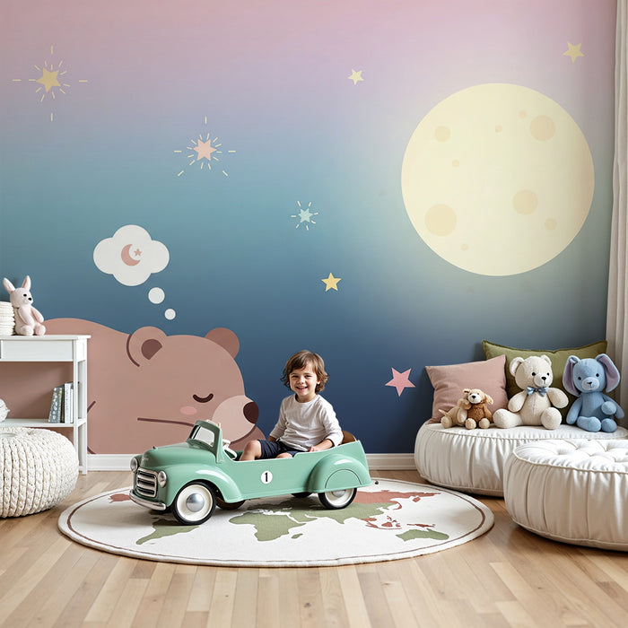 Lastenhuoneen tapetti | Nukkuva karhu tähtitaivaan alla
