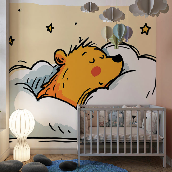 Papel de parede quarto bebê | Urs adormit pe un nor pe sub stele