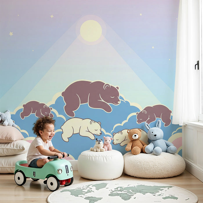 Lastenhuoneen tapetti | Nukkuvat karhumme pastellivärisillä pilvillä