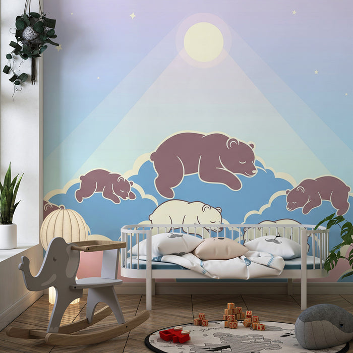 Lastenhuoneen tapetti | Nukkuvat karhumme pastellivärisillä pilvillä