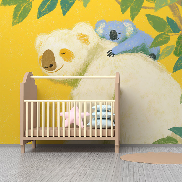 Barnrumstapet | Björn och koala på ljusgul bakgrund