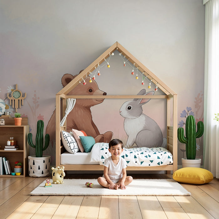 Barntapet | Björnar och kaniner mitt i blommorna