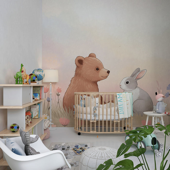 Barntapet | Björnar och kaniner mitt i blommorna