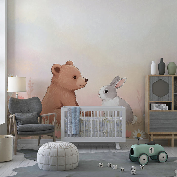 Barntapet | Björnar och kaniner mitt i blommorna