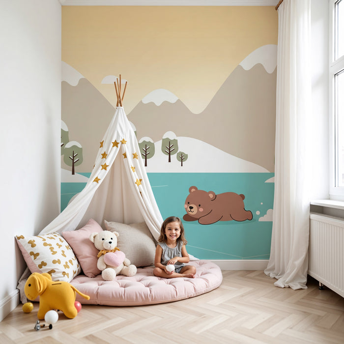 Papel de parede quarto bebê | Симпатичен мечо в заснежена пейзаж