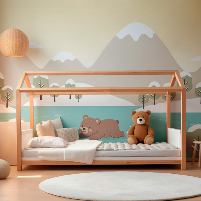 Papel de parede quarto bebê | Симпатичен мечо в заснежена пейзаж