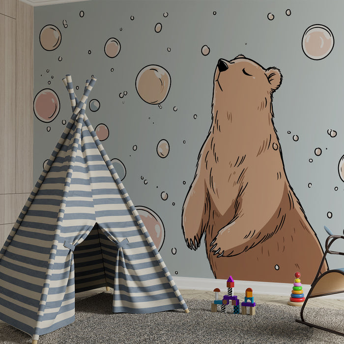 Tapéta babaszoba | Aranyos medve színes buborékok között