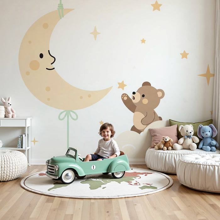 Tapeta do dětského pokoje | Roztomilý medvěd a usmívající se luna