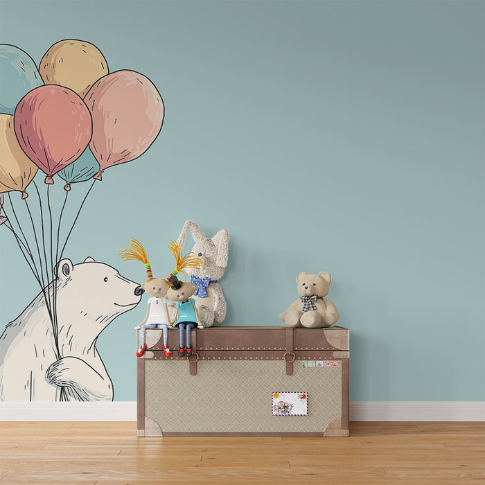 Tapéta baba szobába | Aranyos medve színes léggömbökkel