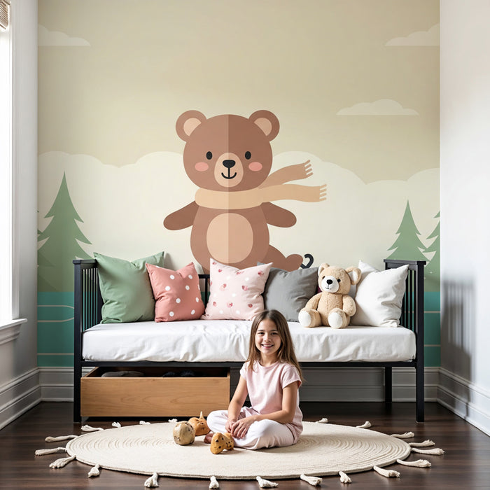 Papel de parede quarto bebê | Urso patinador no gelo